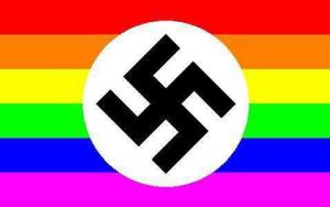 svastica su bandiera arcobaleno: ditattura gay
